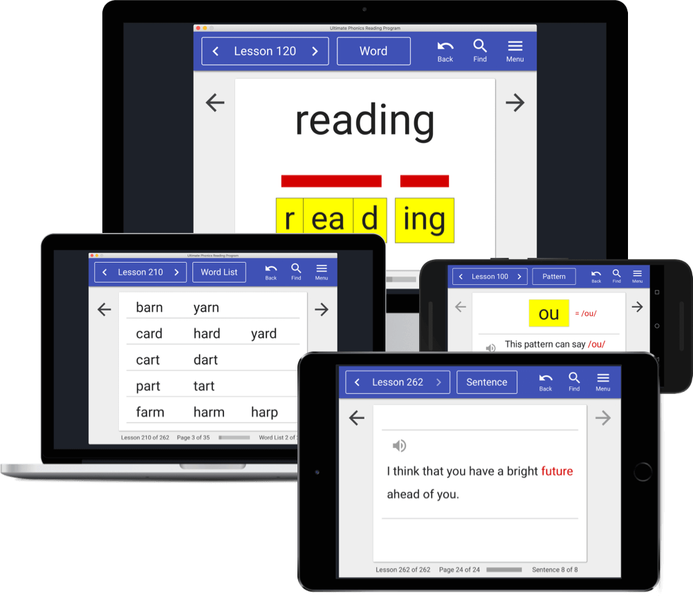 Ultimate Phonics running on different computers and devices
