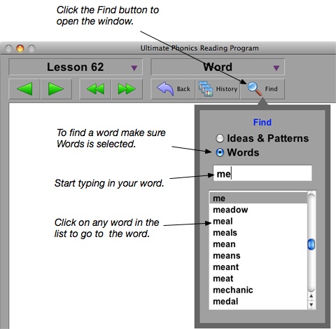 Ultimate Phonics find words window