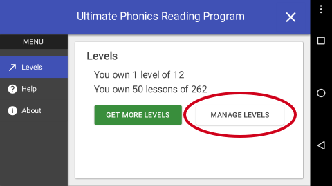 Ultimate Phonics Manage Levels