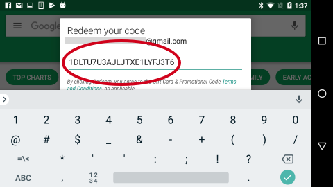 Google Play enter promo code