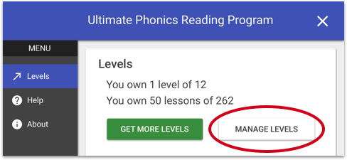 Ultimate Phonics Manage Levels